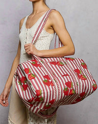 Pol - Women's Strawberry Quilted Weekender Bag