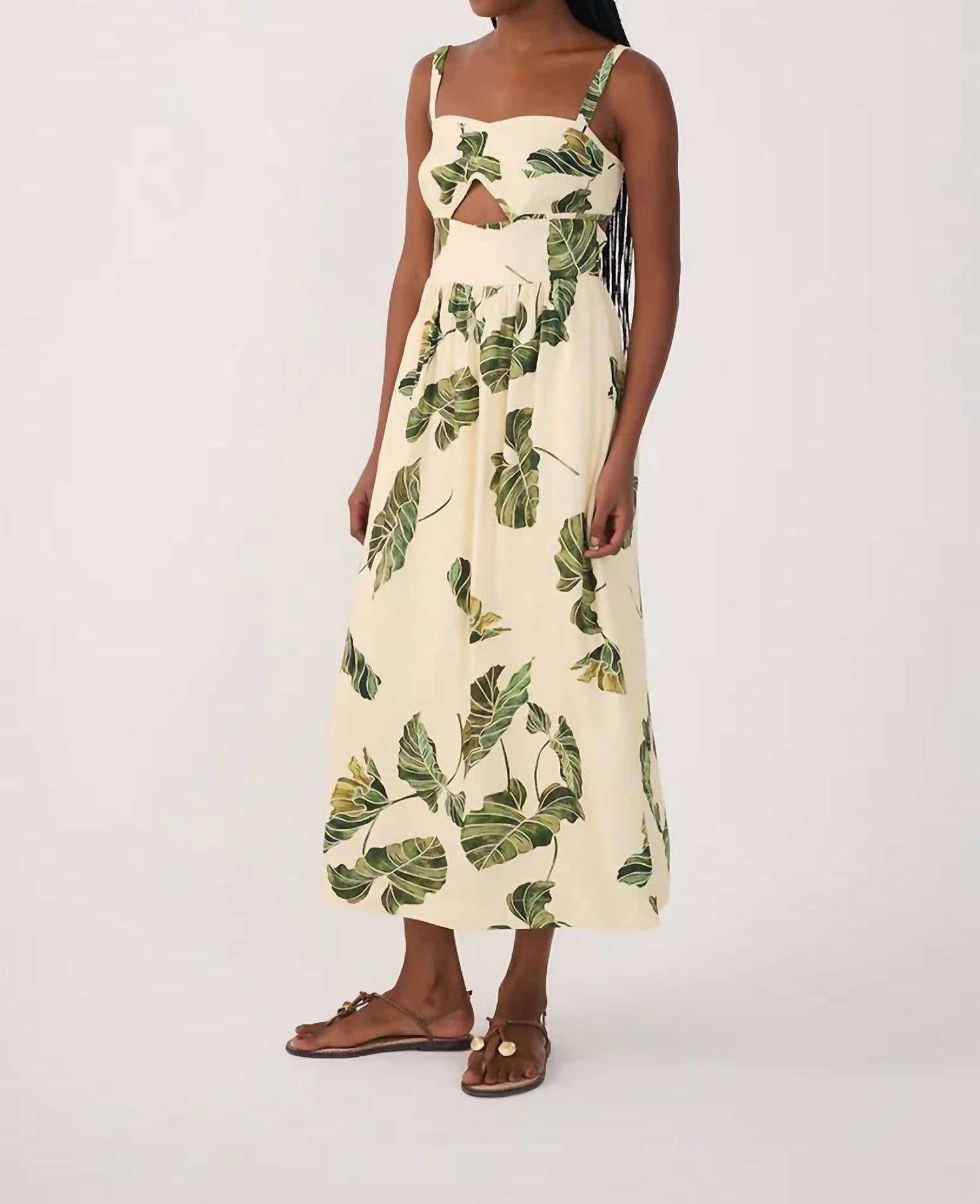 Dress To - Leaf Print Midi Dress
