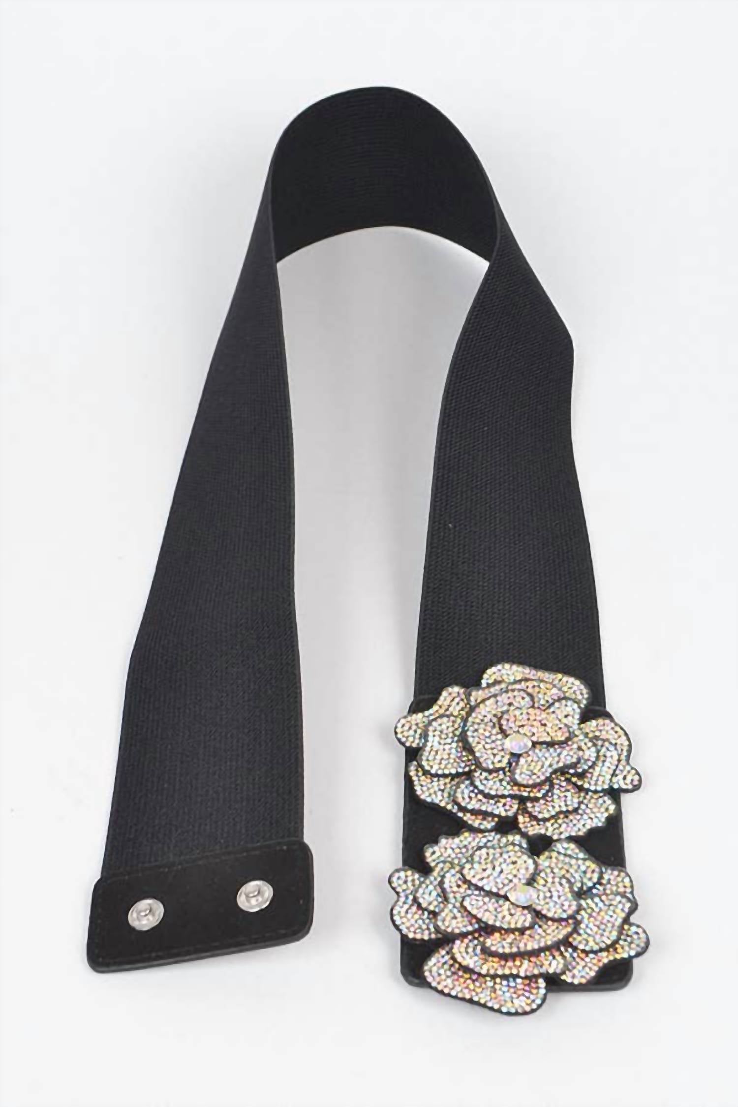 3Am By H&D Accessories - Women's Aurora Borealis Stone Flower Elastic Belt