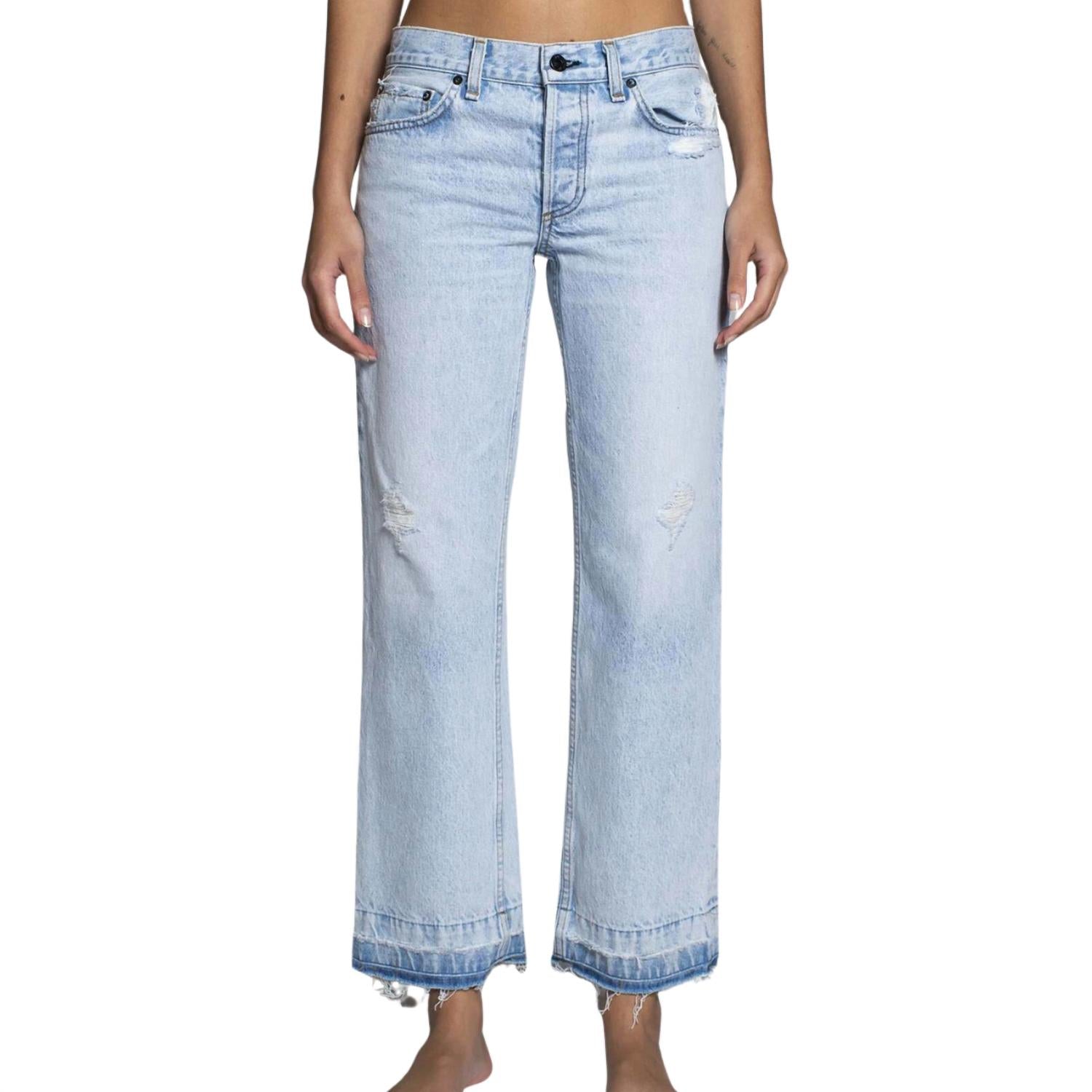 ASKK NY Women's Low Rise Straight Jeans in bleach destroy - women's jeans