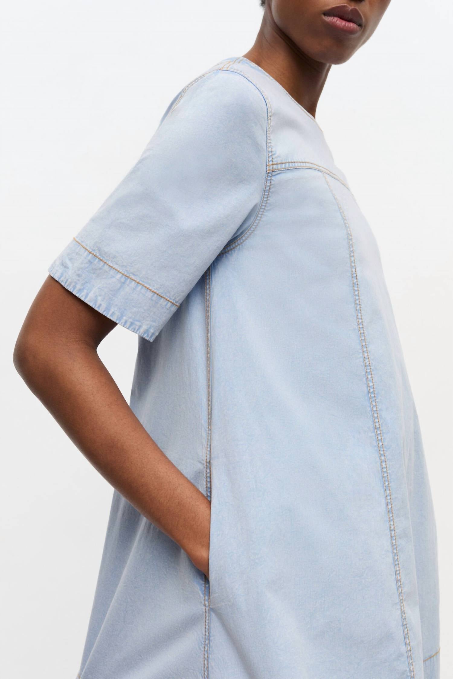 Ganni - Washed Stretch Cotton A-Line Mini Dress