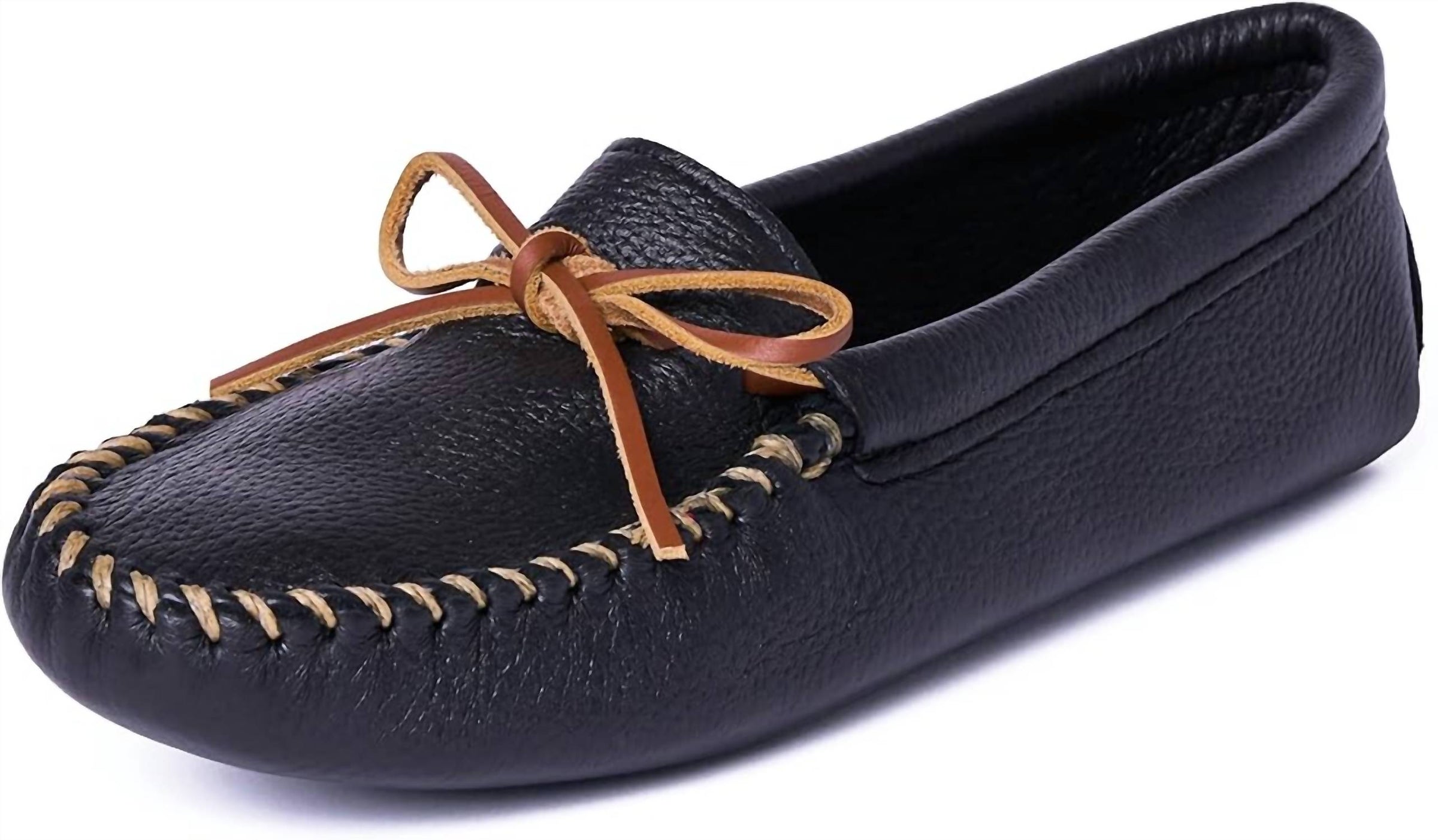 Lamo Men's Softsole Moccasin Slipper in black - men's loafer - detail view