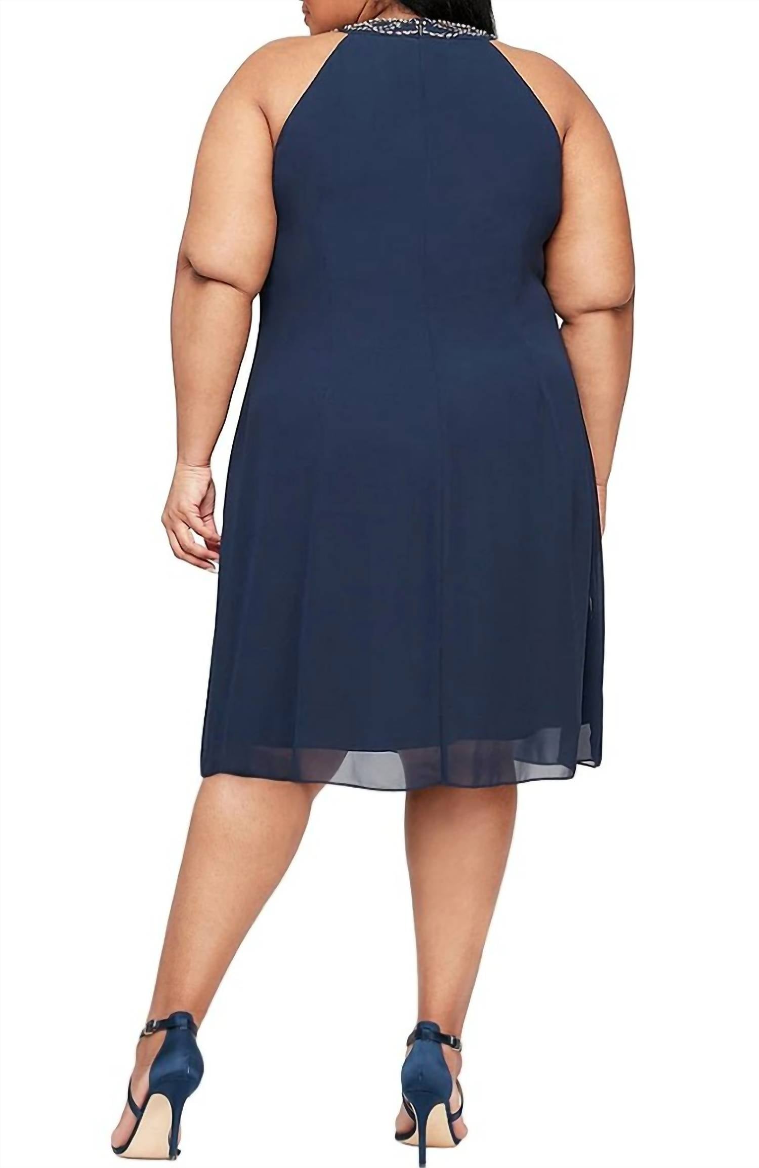 Halter Braid Bead Neck Chiffon Dress