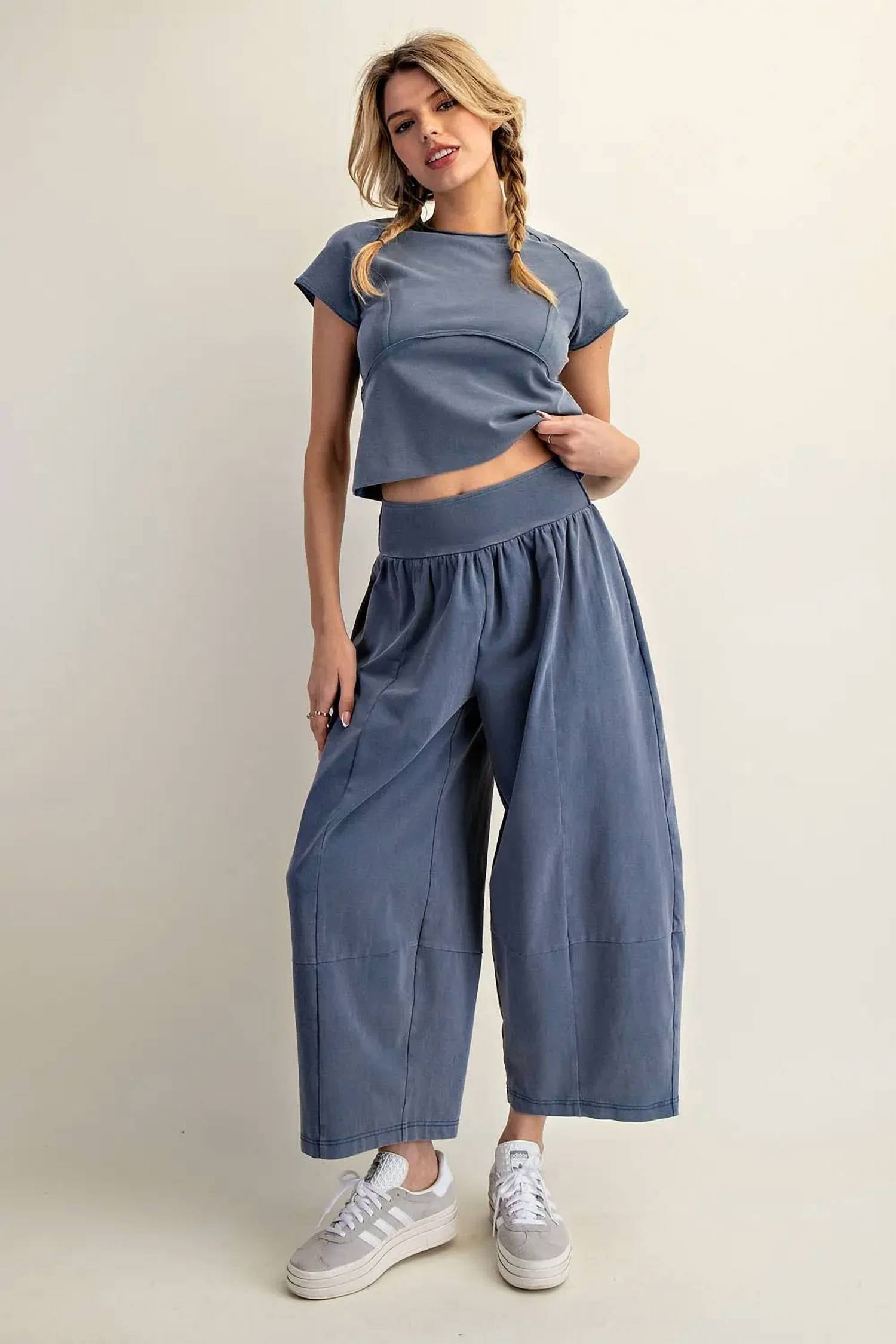 Ee:Some - Mineral Washed Wide Leg Pants