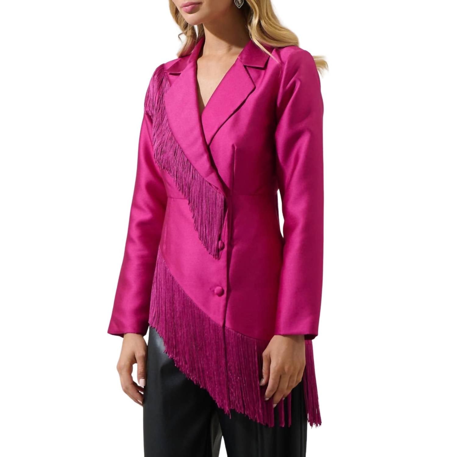 Sugarlips - Lettie Satin Fringe Blazer Jacket