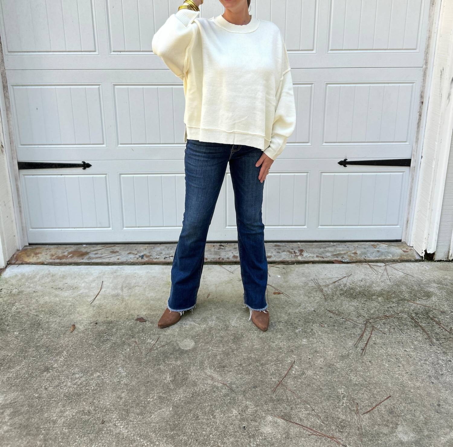 Vine & Love Oversized Cotton Blend Knit Sweater in white - women's sweater - view 4