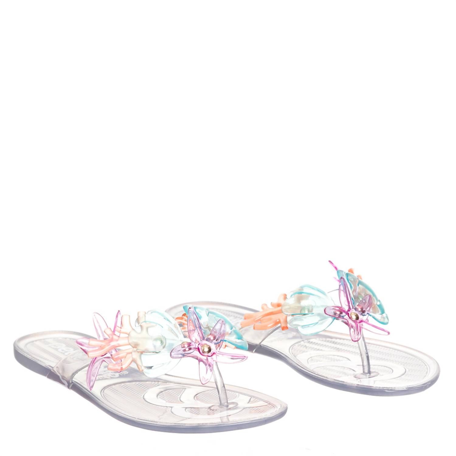 petite jolie Women's Lucky Sea Life Translucent Coral Thong Flip Flops in multi - women's sandal