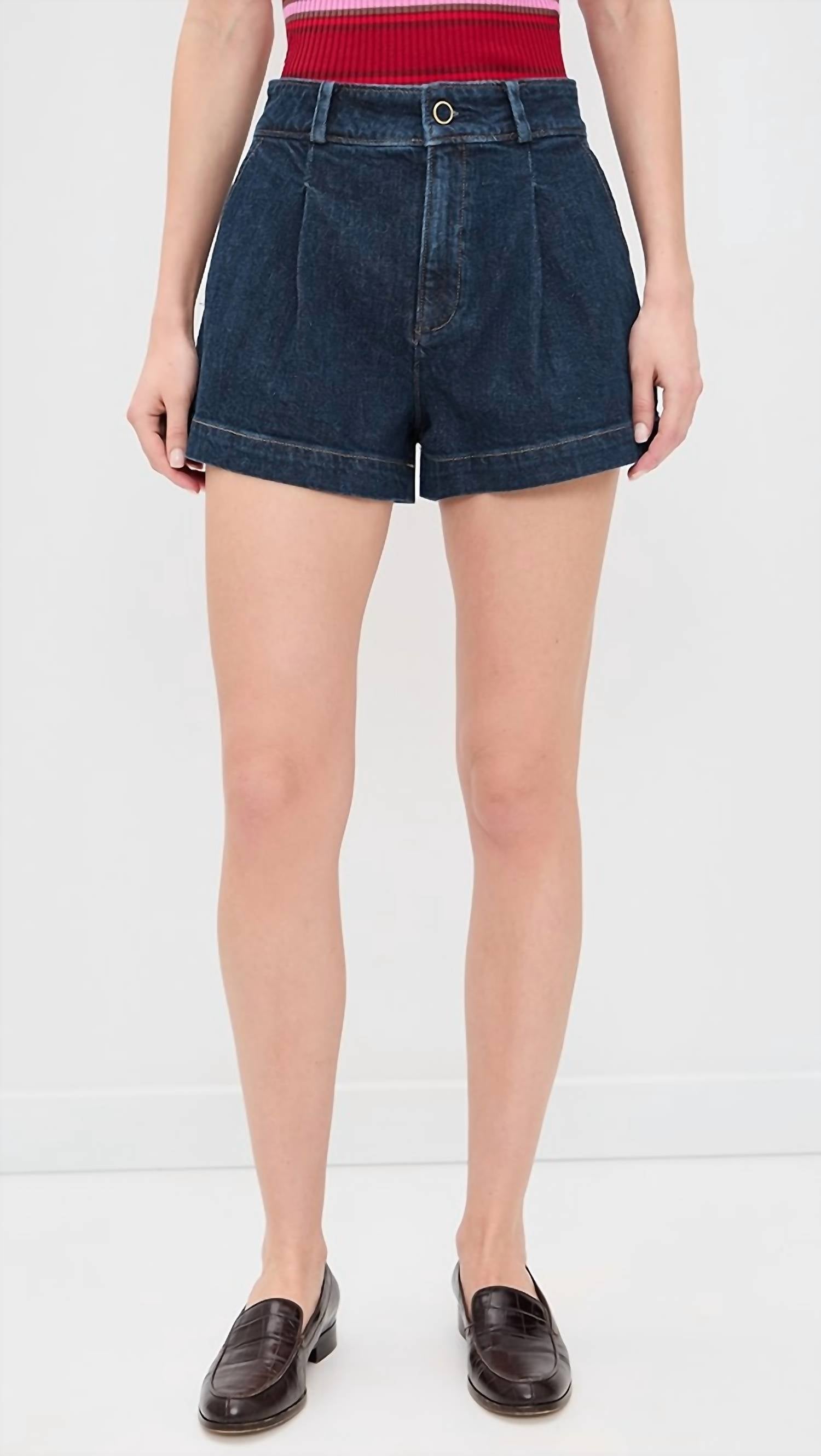 Paige - Camille Pleated Denim Shorts