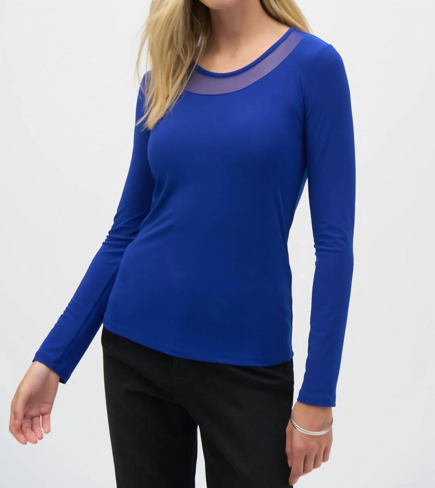 Joseph Ribkoff - Silky Knit And Mesh Fitted Long Sleeve T-shirt