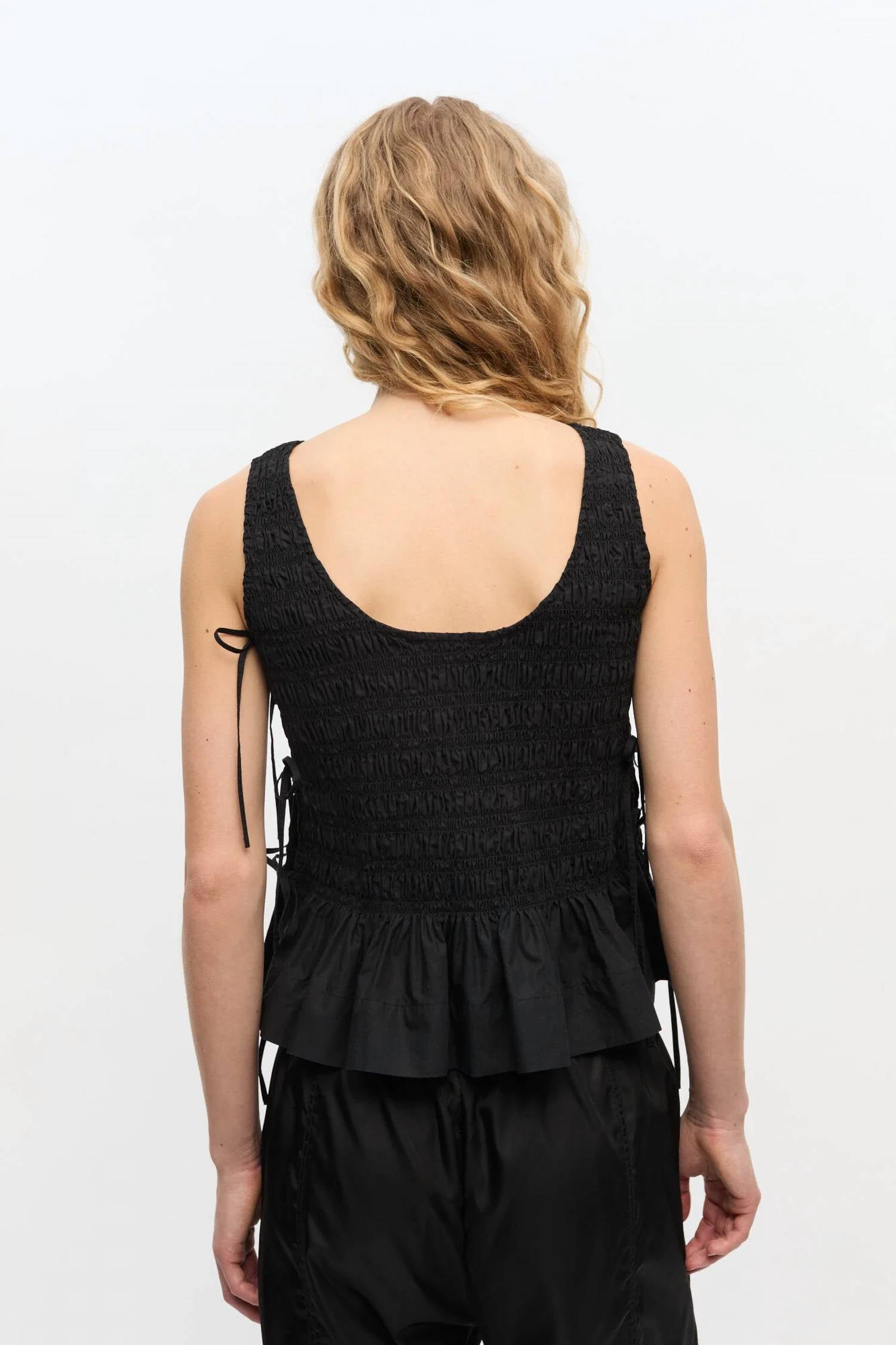 Ganni - Cotton Smock Tie Top