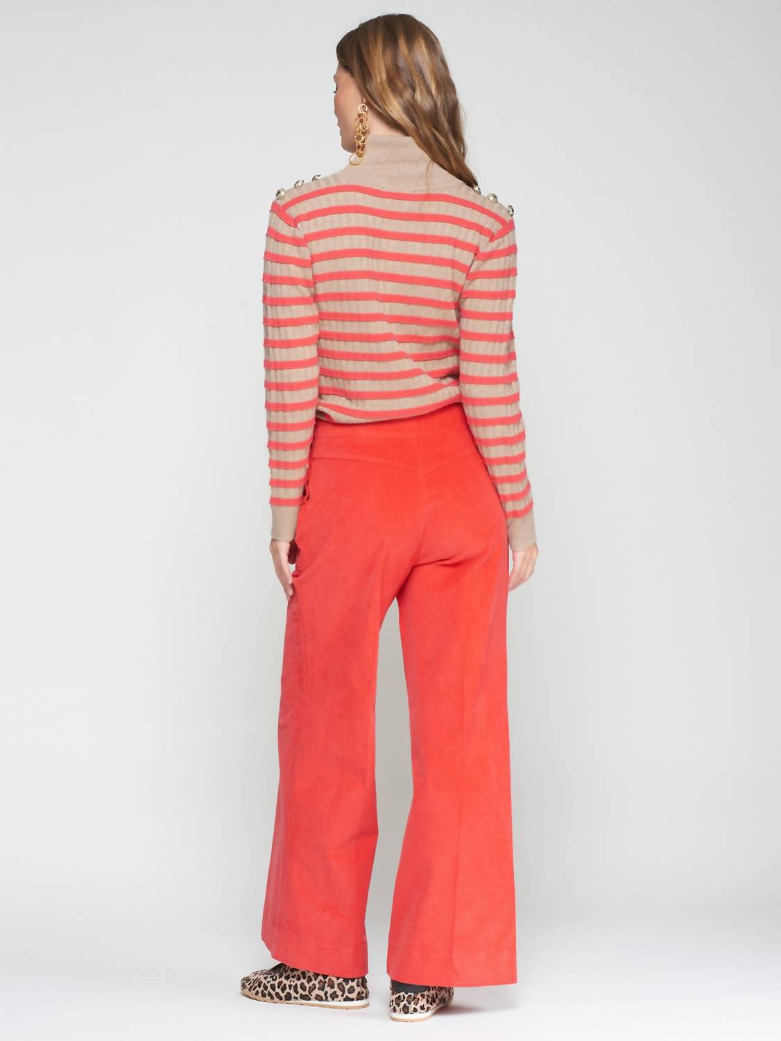 Vilagallo The Muriel Corduroy Wide-Leg Pant in poppy red - women's pants - detail view