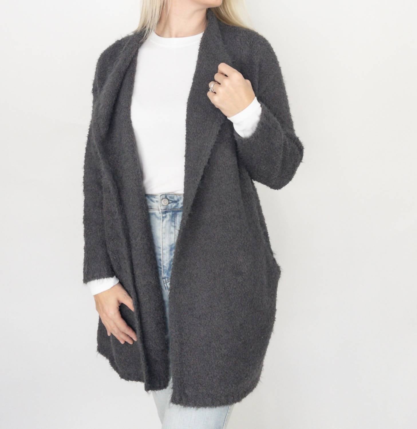 Bluivy - Soft Fuzzy Drape Cozy Cardigan