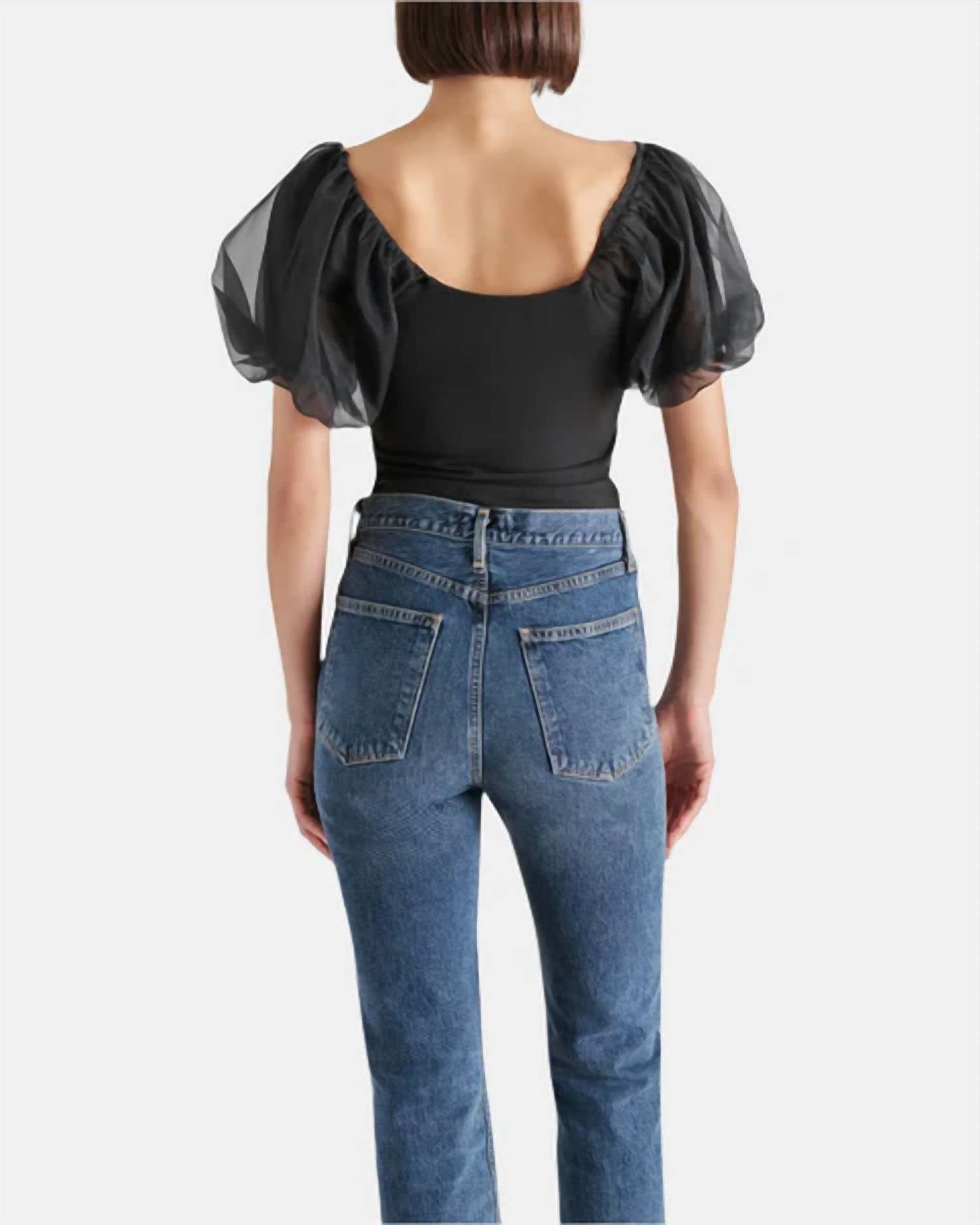 STEVE MADDEN Puff Sleeve Pamela Top in black - women's blouse - detail view
