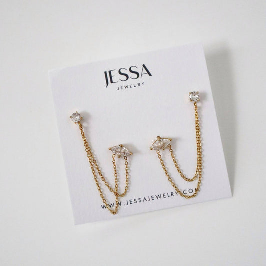 Jessa Jewelry - Women's Ryann Chain Piercing Connector Earrings