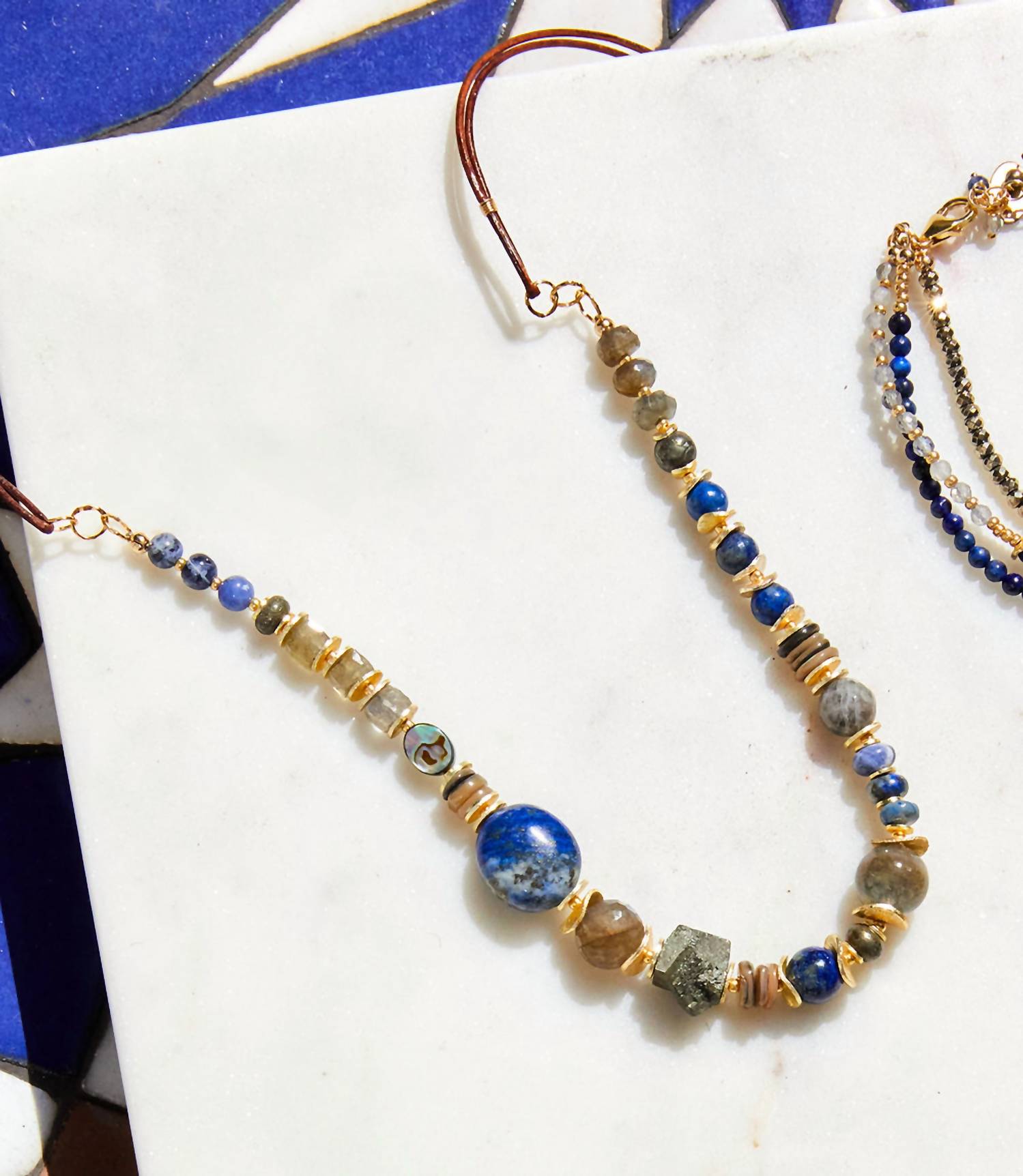 Anne Vaughan Women's Moon Shell And Gemstone Necklace in blue - women's jewelry - detail view