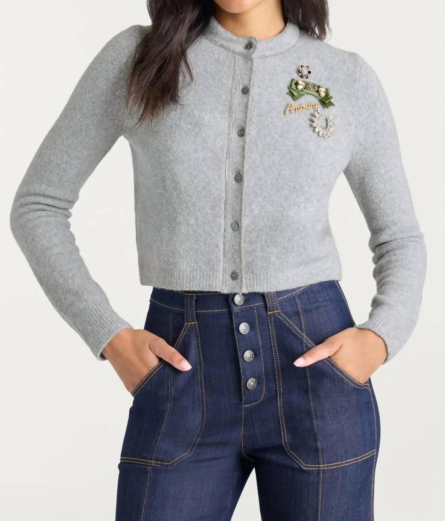 cinq a sept Allura Cardigan in light heather grey clear - women's cardigan