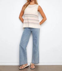 Charlie B - Striped Sleeveless Crochet Cotton Blend Top