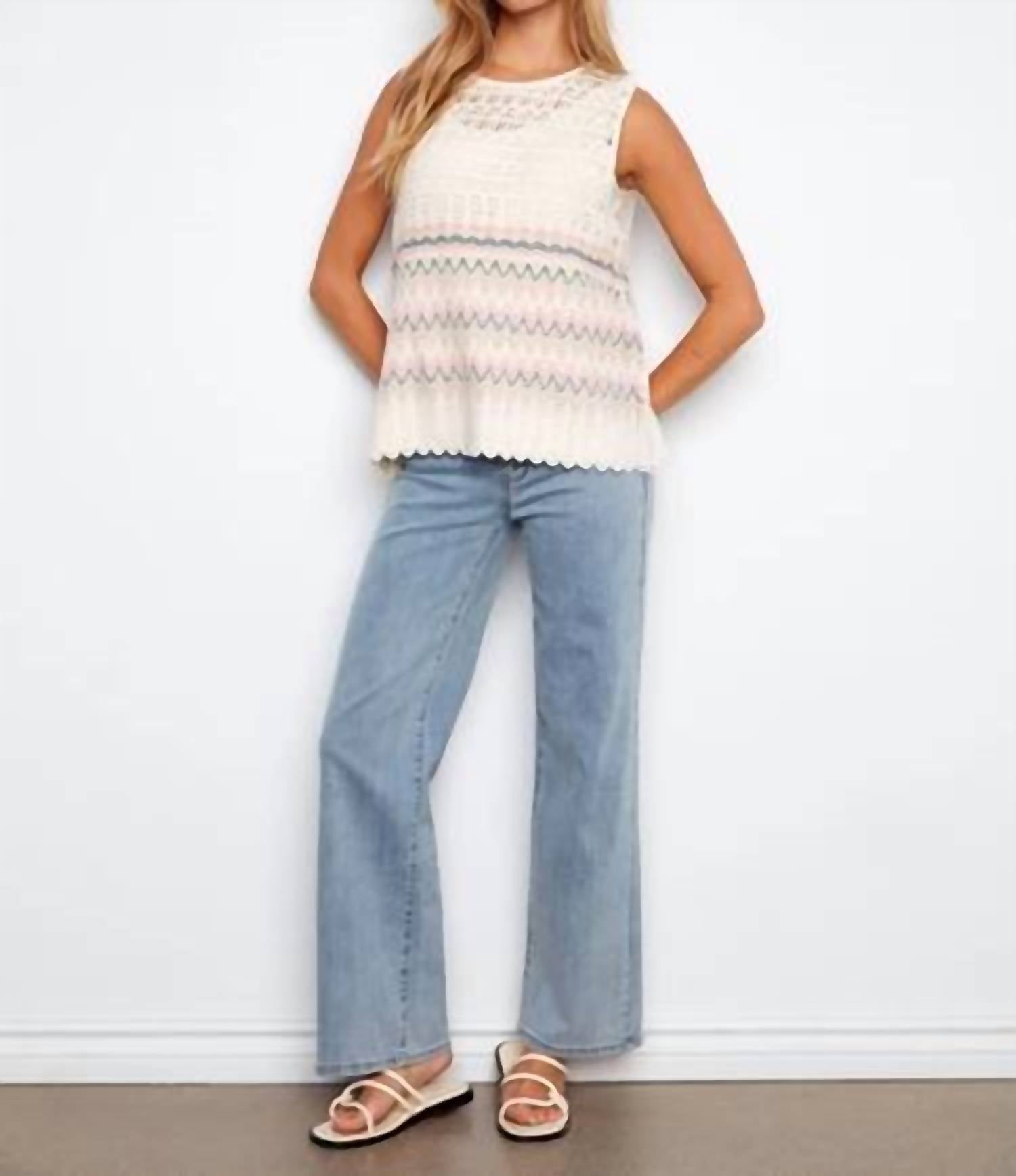 Charlie B - Striped Sleeveless Crochet Cotton Blend Top