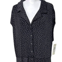 Vikki Vi Women's Sleeveless Front Button Square Dot Pattern Midi Dress in black - women's dress - detail view
