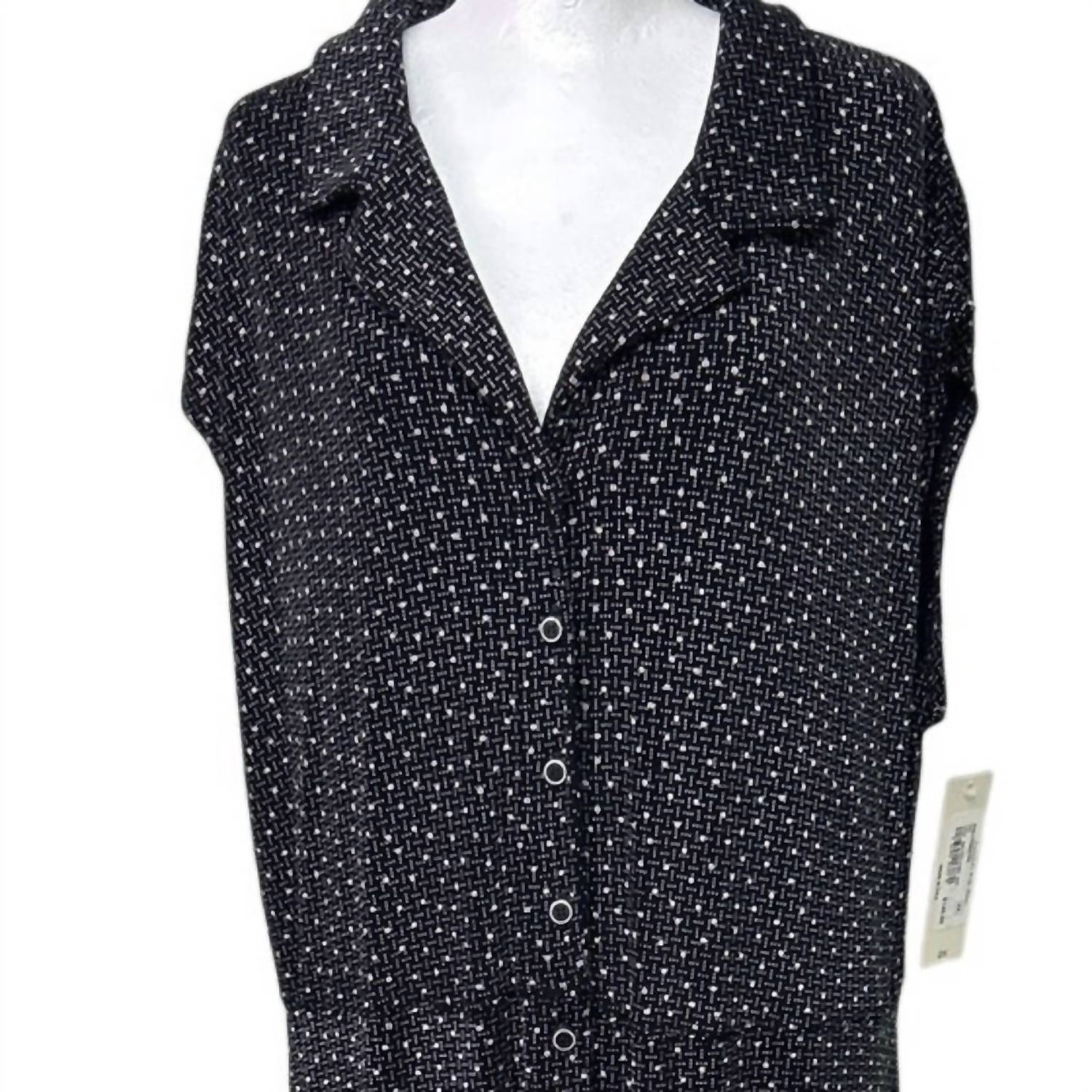 Vikki Vi Women's Sleeveless Front Button Square Dot Pattern Midi Dress in black - women's dress - detail view