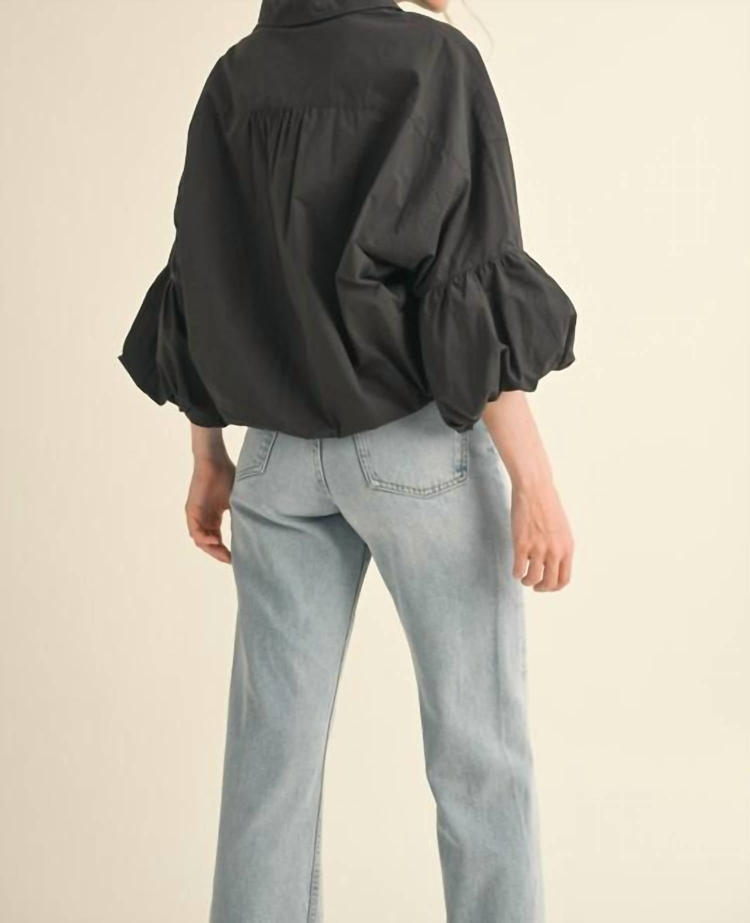 En Merci - On Call Bubble Sleeve Button Down Top