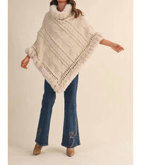 Klesis - Faux Fur Trim Sweater Poncho