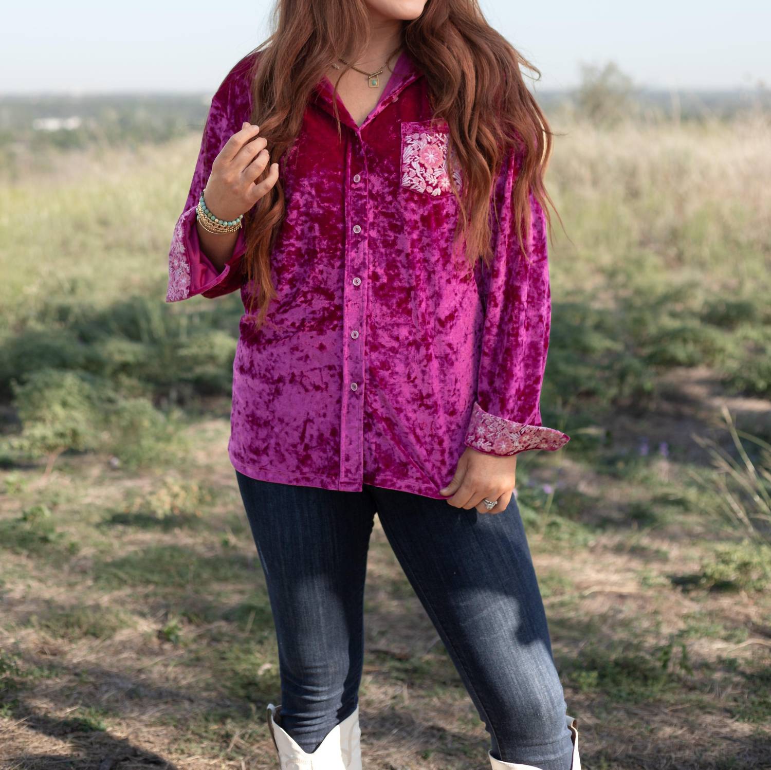 Layerz Clothing - Juliet Velvet Button Up Top
