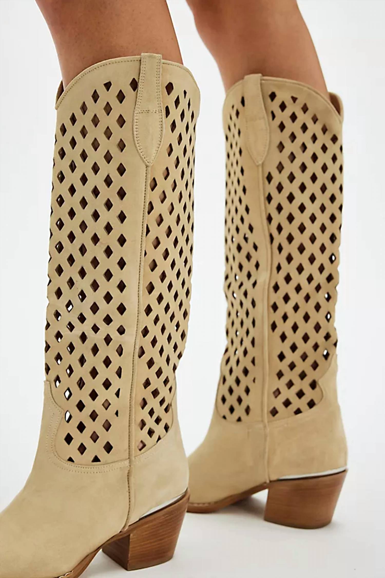Free People Women's Diamonds Are Forever Cowboy Boots in sand suede - women's shoe - detail view