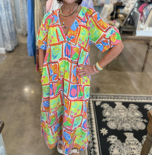 Karlie - Fruit Gauze V-neck Maxi Dress