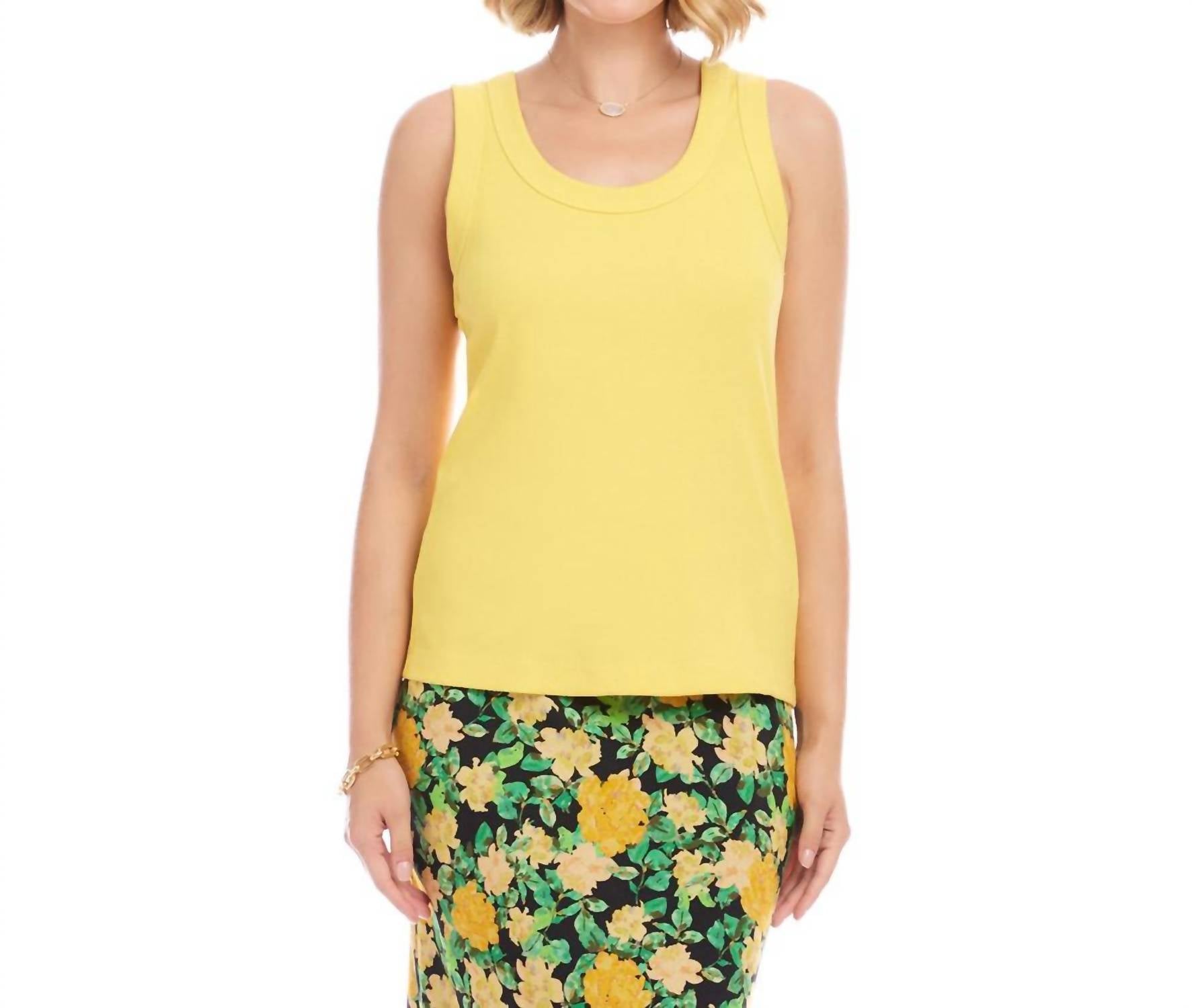 Karen Kane Ribbed Scoop Neck Tank in lemon - women's tank top