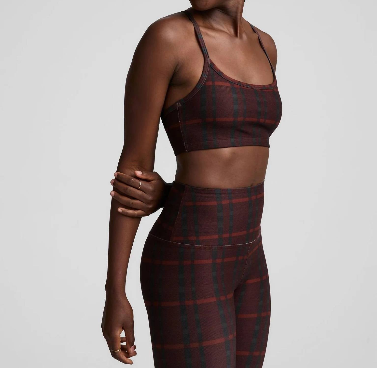 BEYOND YOGA Women's Softmark Slim Racerback Bra in dark cherry preppy plaid - women's intimate - alternate view