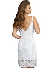 Jovani - V Neck Embellished Fitted Cocktail Dress