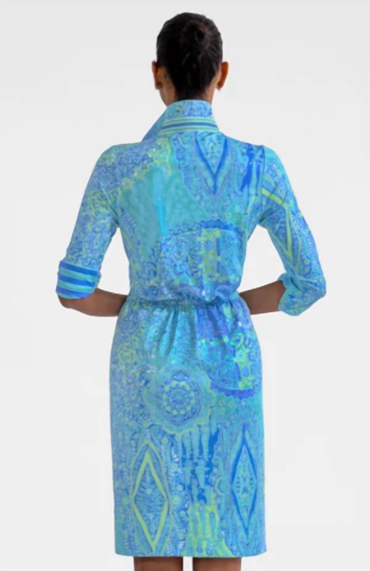GRETCHEN SCOTT Twist & Shout Grand Bazaar Dress in aqua perwinkle lime - women's dress - view 4