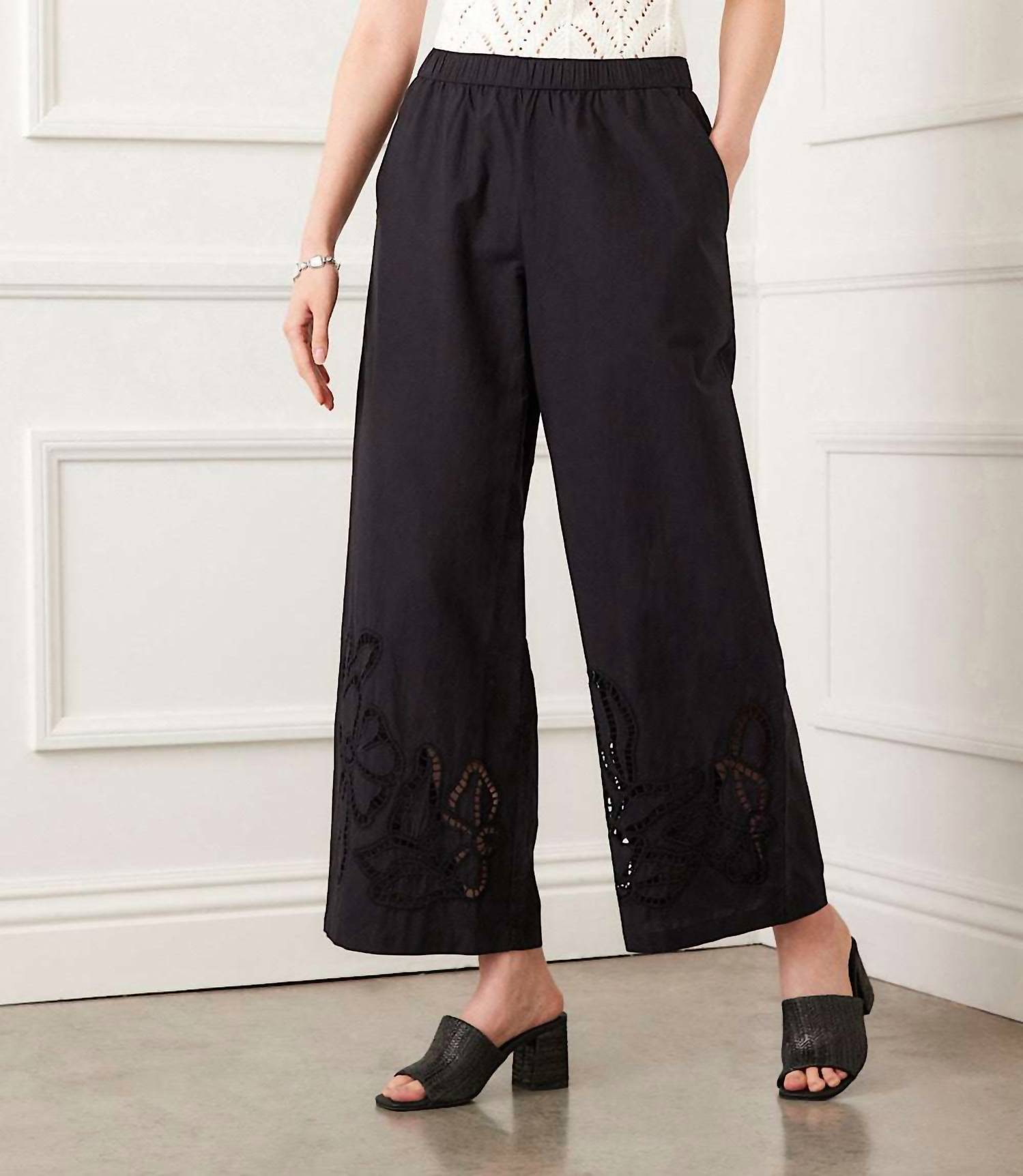 Karen Kane - Cutout Embroidery Wide Leg Pants