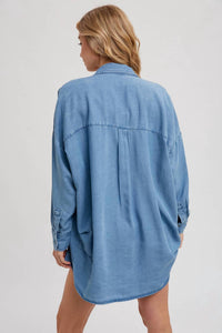BluIvy Denim Tencel Dolman Sleeve Button Down Shirt in blue - women's shirt - view 4