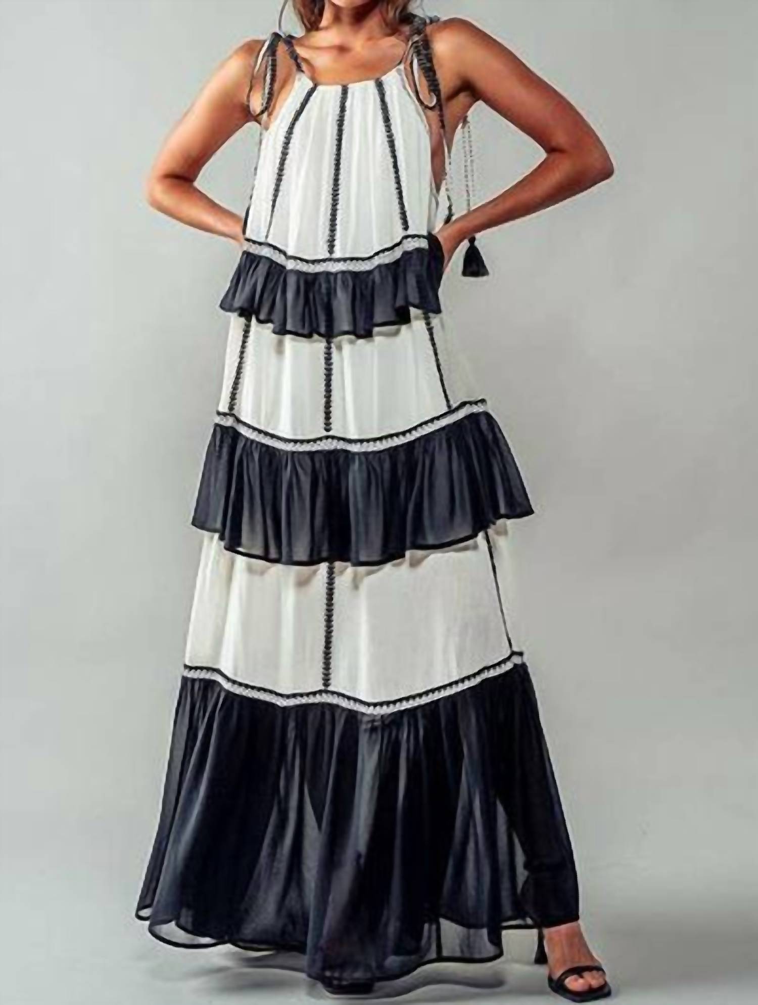Urban Daizy - Embroidered Tiered Silk Chiffon Maxi Dress