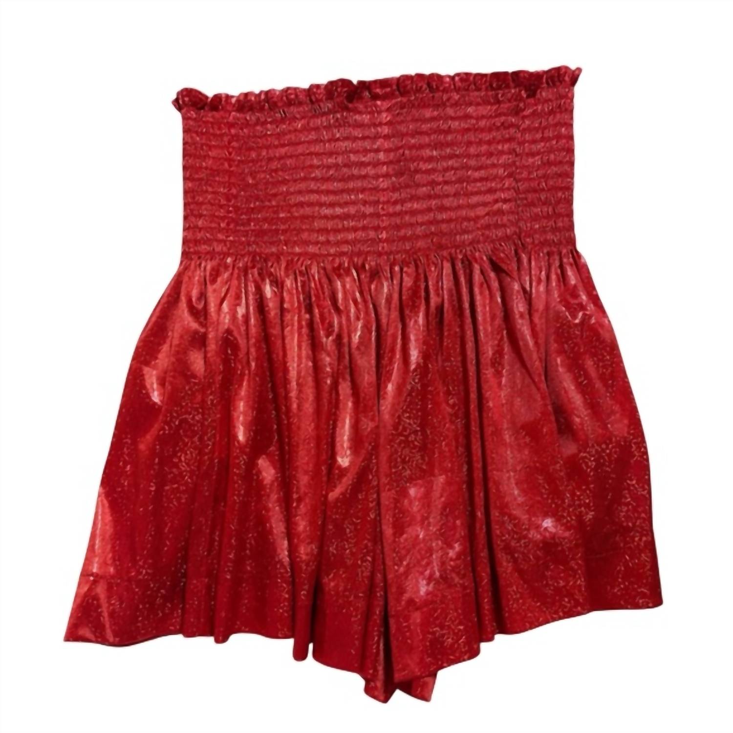 QUEEN OF SPARKLES Wavy Smocked Shorts in metallic red - women's shorts - alternate view