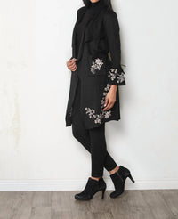 Paparazzi - Faux Suede Embroidered Drape Front Bell Sleeve Jacket