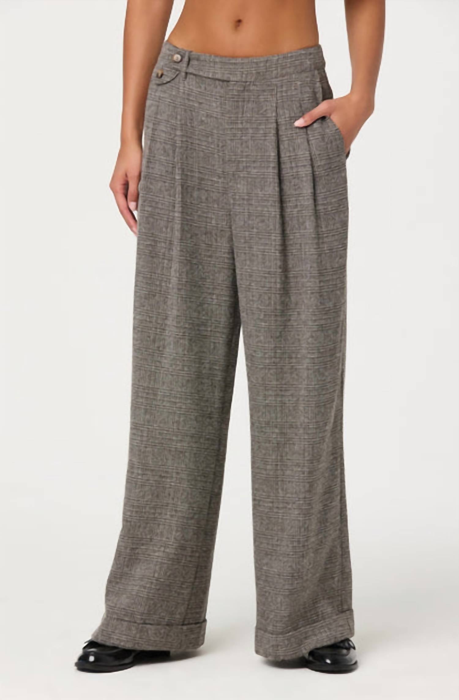 ASTR Lanie Relaxed Tweed Trousers in grey plaid 1 - women's pants