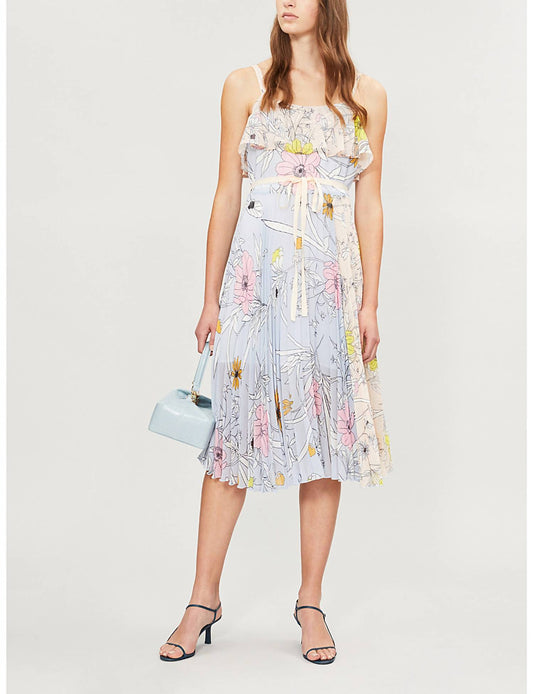 Topshop - Floral Print Midi Pleated Dress