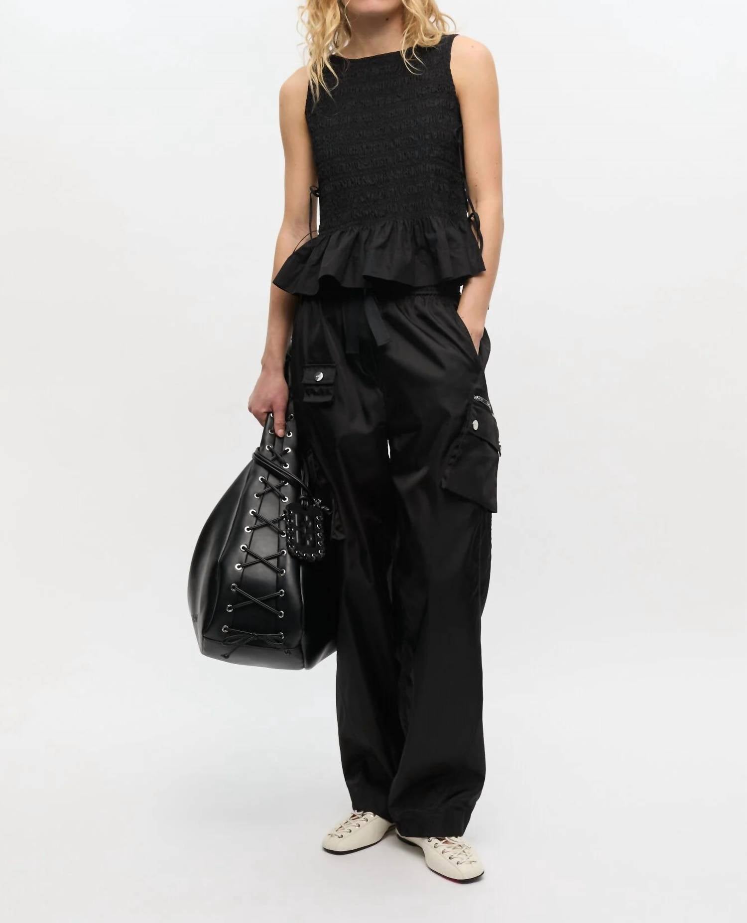 Ganni - Cotton Smock Tie Top