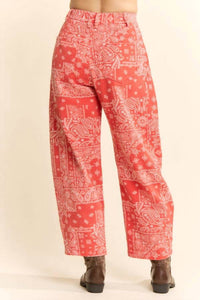 Davi & Dani - Bandana Print High-Rise Barrel Pants