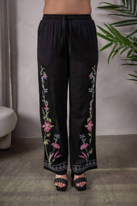 Paparazzi - Linen Blend Embroidered Split Leg Pant