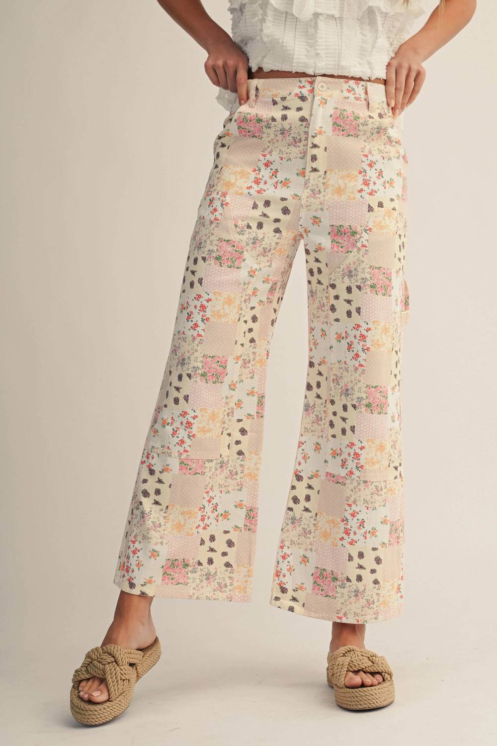 Lovlov - Vintage Pastel Floral Patchwork Wide Leg Pants