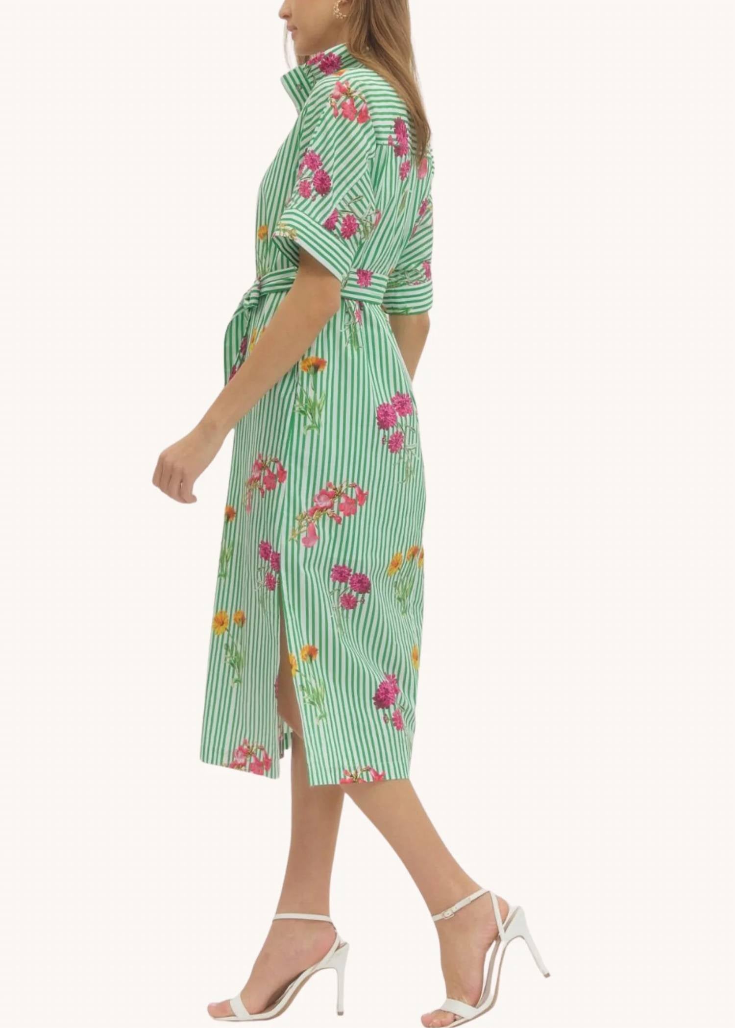 Entro - Bouquet Stripe Cotton Midi Shirt Dress