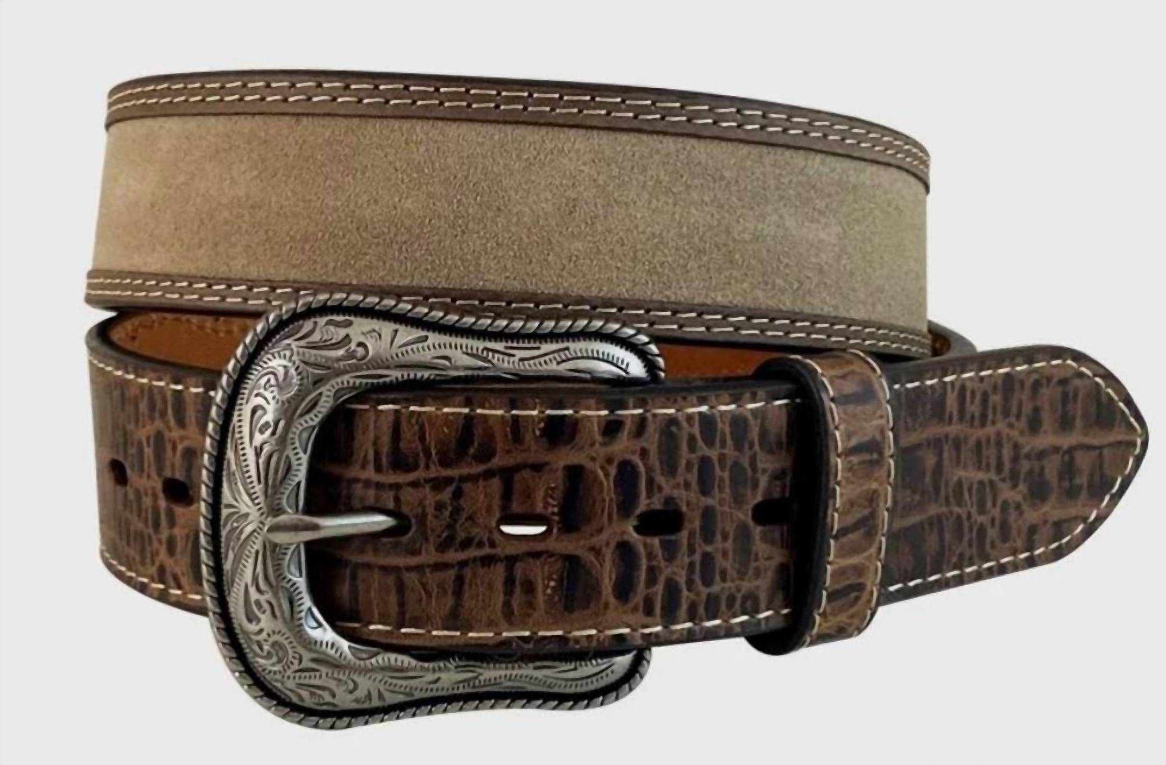 ROPER Men's Crazy Horse Trim Leather Belt in cognac tan - men's accessory