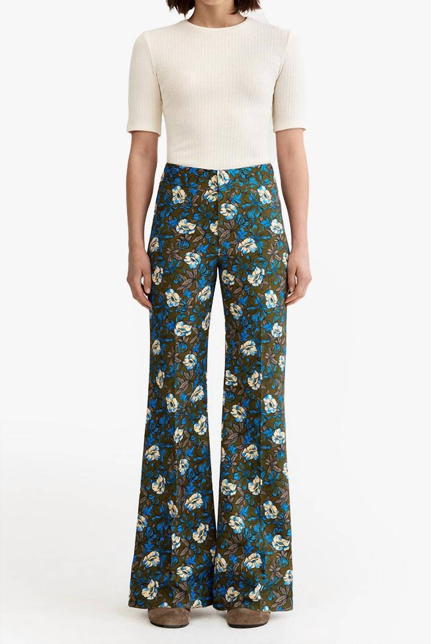 Smythe Mid-rise Classic Pant in olive floral - women's pants - detail view