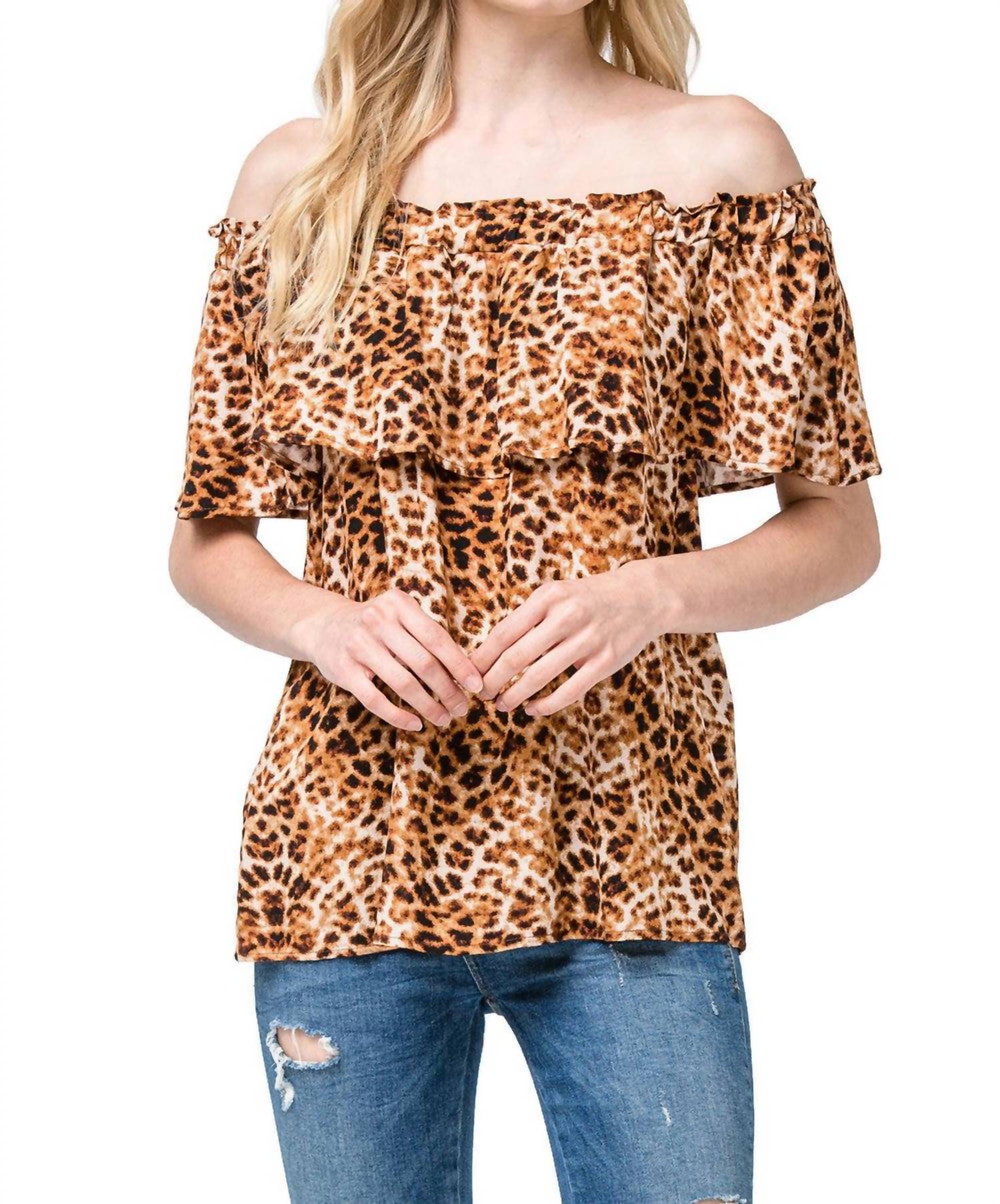 Entro - Leopard Print Off The Shoulder Top