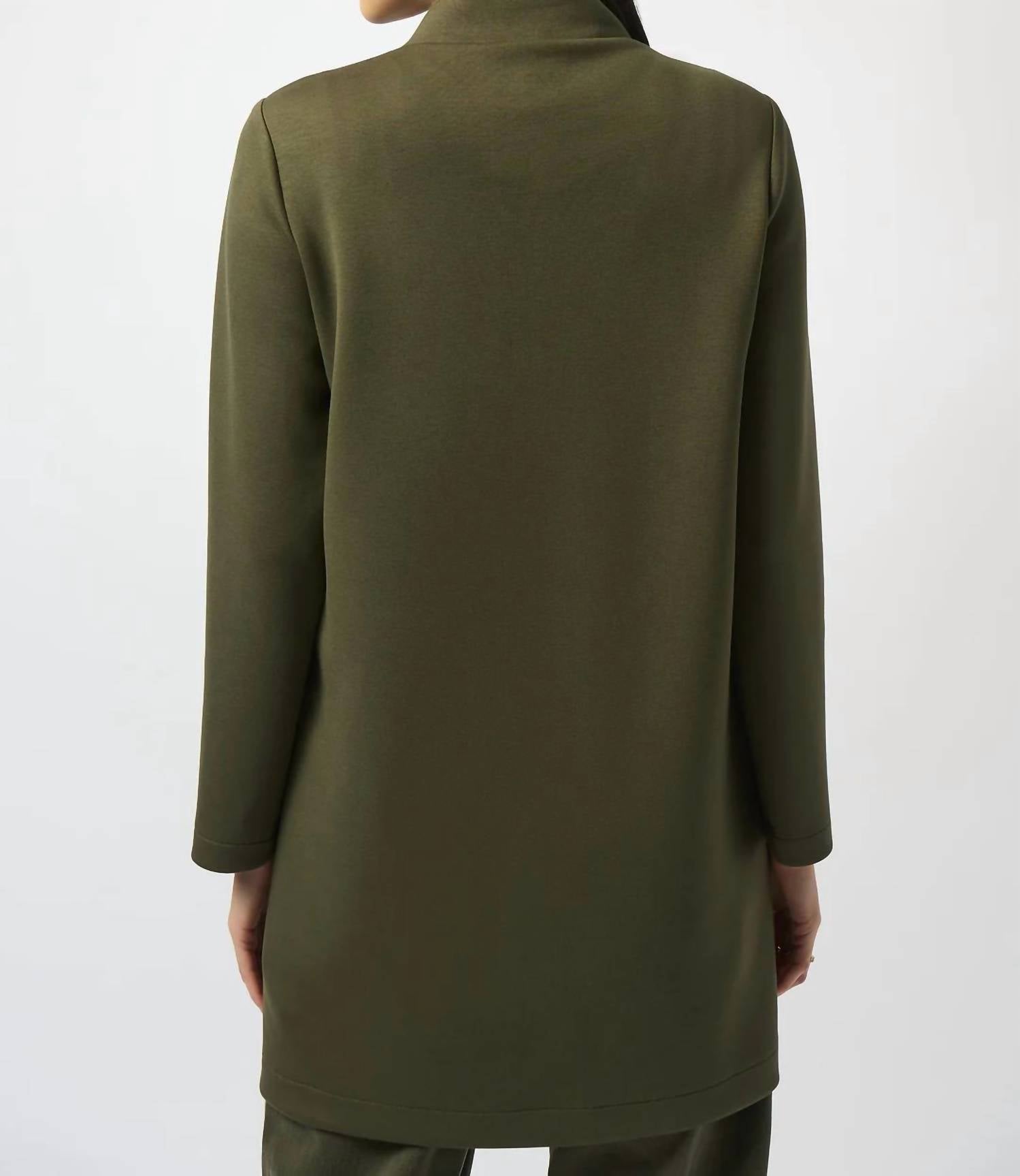Joseph Ribkoff - Stand Collar Faux Pocket Long Sleeve Coat