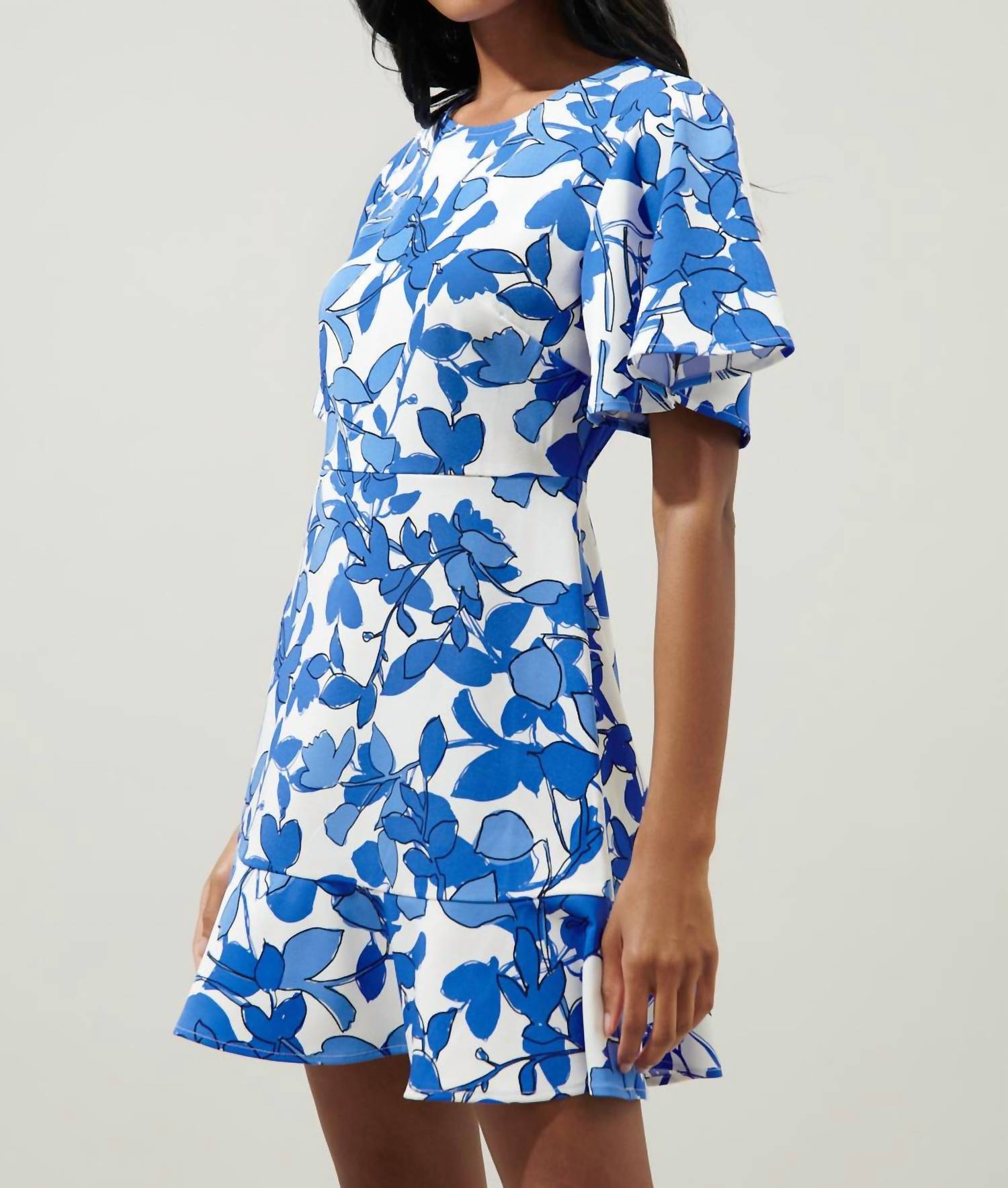 SUGARLIPS Kohl Flouncy Mini Dress in blue floral - women's dress - alternate view